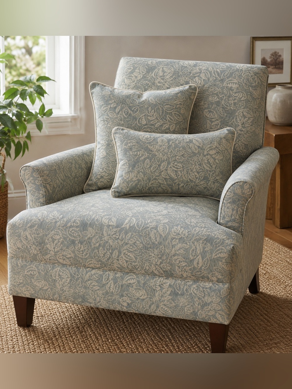 FABRIC Upholstery Fabric in 2 pieces Green & White Leaf Print Heavy Weight